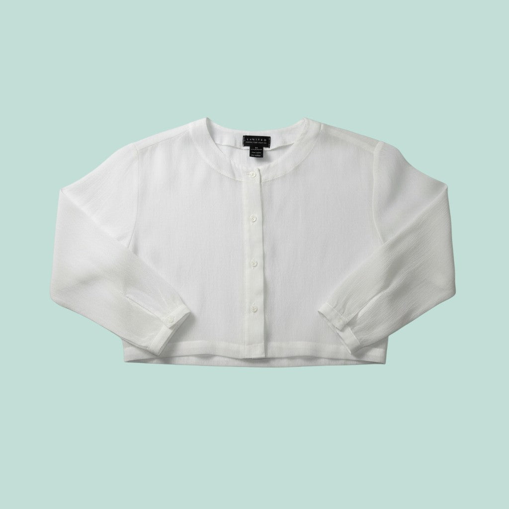 Vintage 90s Limited White Sheer Cropped Top Button Up Blouse