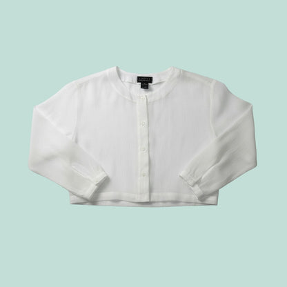 Vintage 90s Limited White Sheer Cropped Top Button Up Blouse