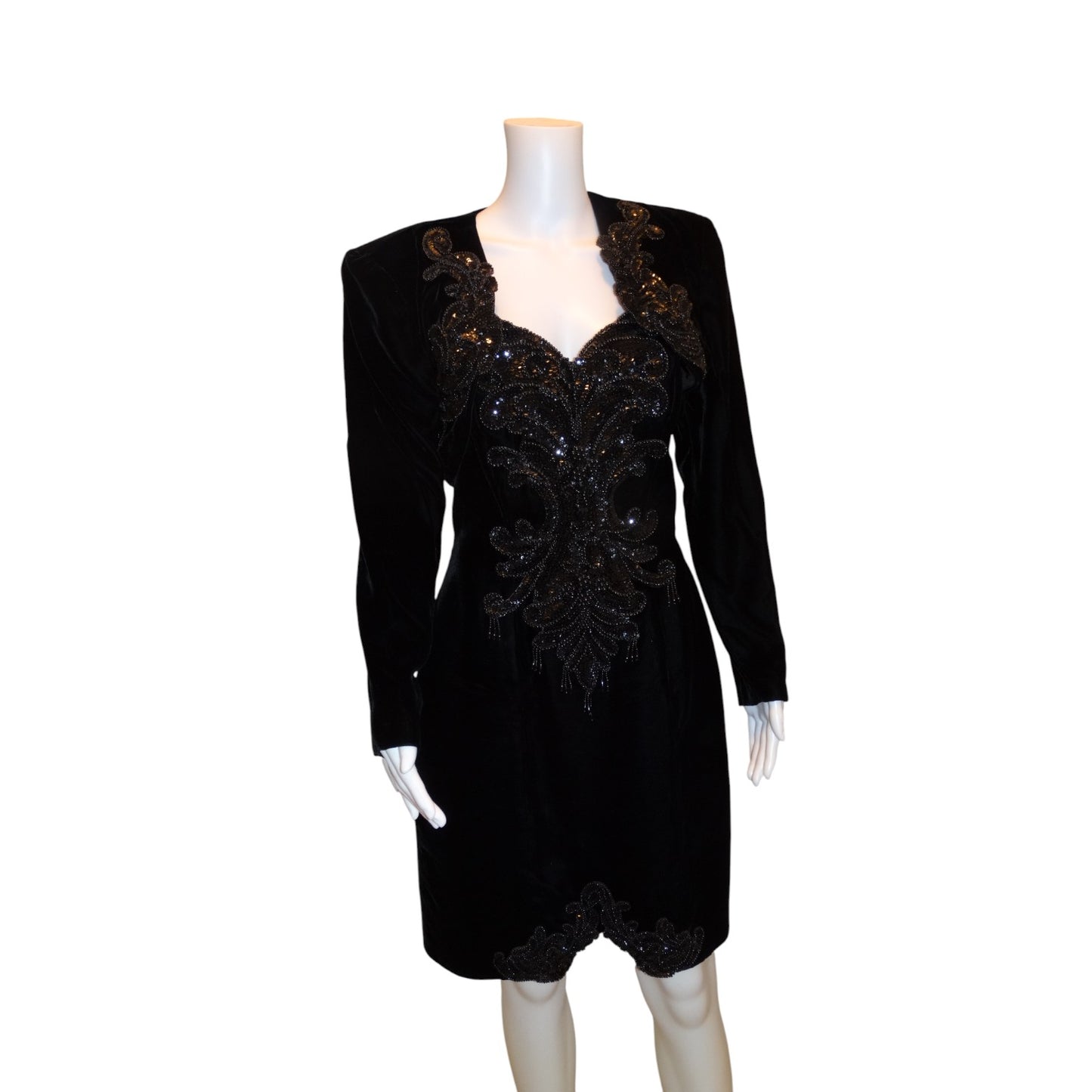 Vintage 1980s Black Velvet Strapless Cocktail Dress Rhinestone Detail – Made in USA – Fits 4–6