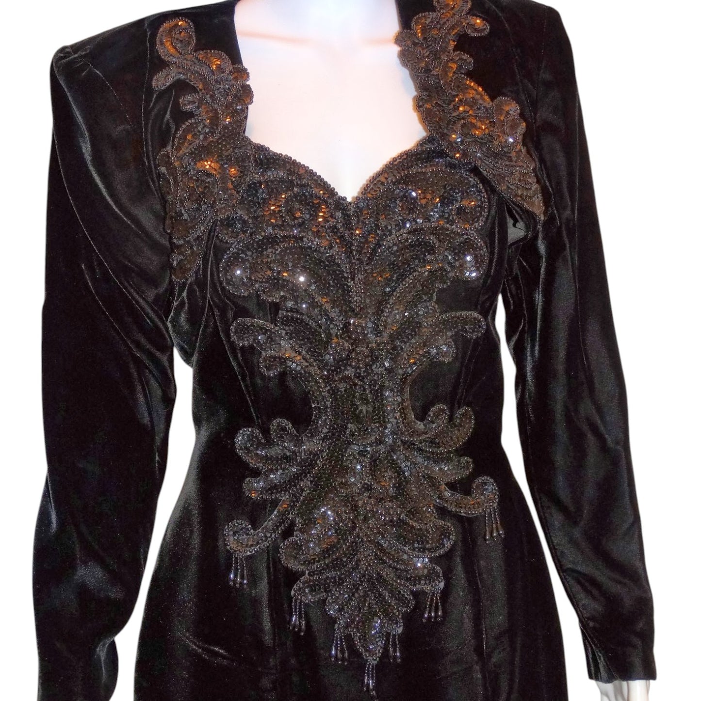 Vintage 1980s Black Velvet Strapless Cocktail Dress Rhinestone Detail – Made in USA – Fits 4–6