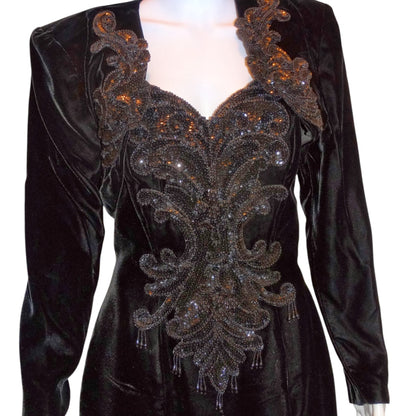 Vintage 1980s Black Velvet Strapless Cocktail Dress Rhinestone Detail – Made in USA – Fits 4–6