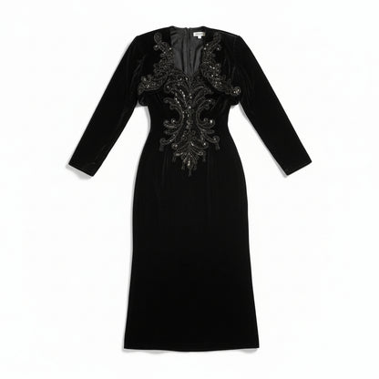 Vintage 1980s Black Velvet Strapless Cocktail Dress Rhinestone Detail – Made in USA – Fits 4–6