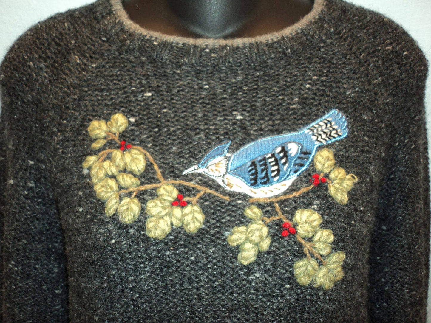 Vintage Woolrich Grey Bluebird Embroidered Wool Sweater Jumper | Women’s Small