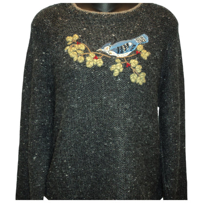 Vintage Woolrich Grey Bluebird Embroidered Wool Sweater Jumper | Women’s Small