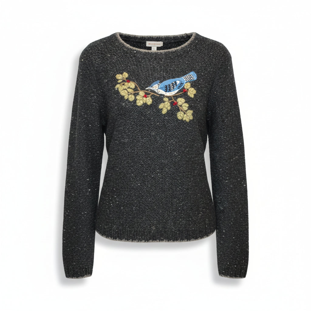 Vintage Woolrich Grey Bluebird Embroidered Wool Sweater Jumper | Women’s Small
