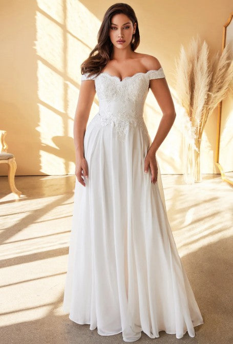 Cinderella Divine Off-Shoulder Lace Beach Wedding Dress Size L (NWT)