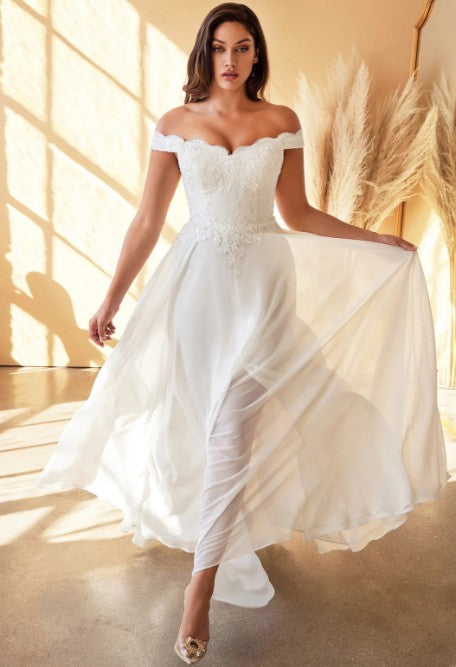 Cinderella Divine Off-Shoulder Lace Beach Wedding Dress Size L (NWT)