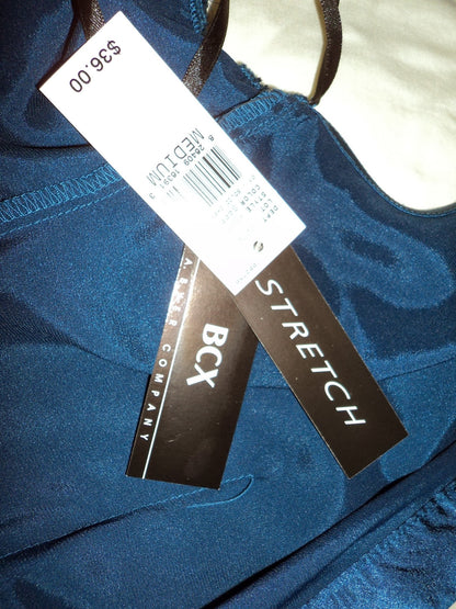 A. Byer Blue Satin Halter Blouse with Crystal Buttons – Women’s Size M (Fits Small)